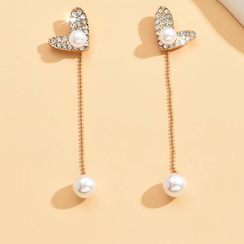 Flexible Heart Top Crystal Earrings, Hollow Heart Drop Earrings, Adjustable Pearl Tassel Ear Jewellery, Luxury Long Simulation Pearl Earrings For Women Flexible Heart Top Crystal Earrings, Hollow Heart Drop Earrings, Adjustable Pearl Tassel Ear Jewellery, Luxury Long Simulation Pearl Earrings For Women